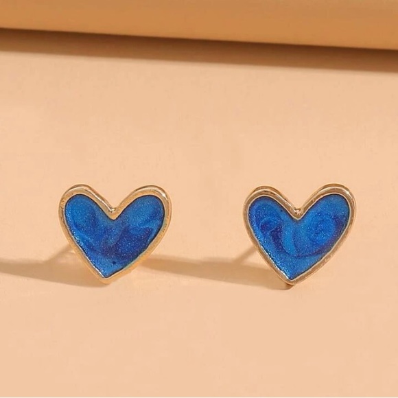 Sapphire Blue Heart Earrings in Gold Tone Frame - Picture 1 of 14
